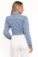 Faven Cropped Denim Jacket - Mid Blue