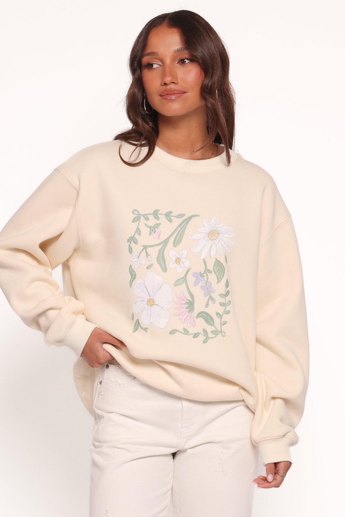 Flower Garden Graphic Sweatshirt - Cream