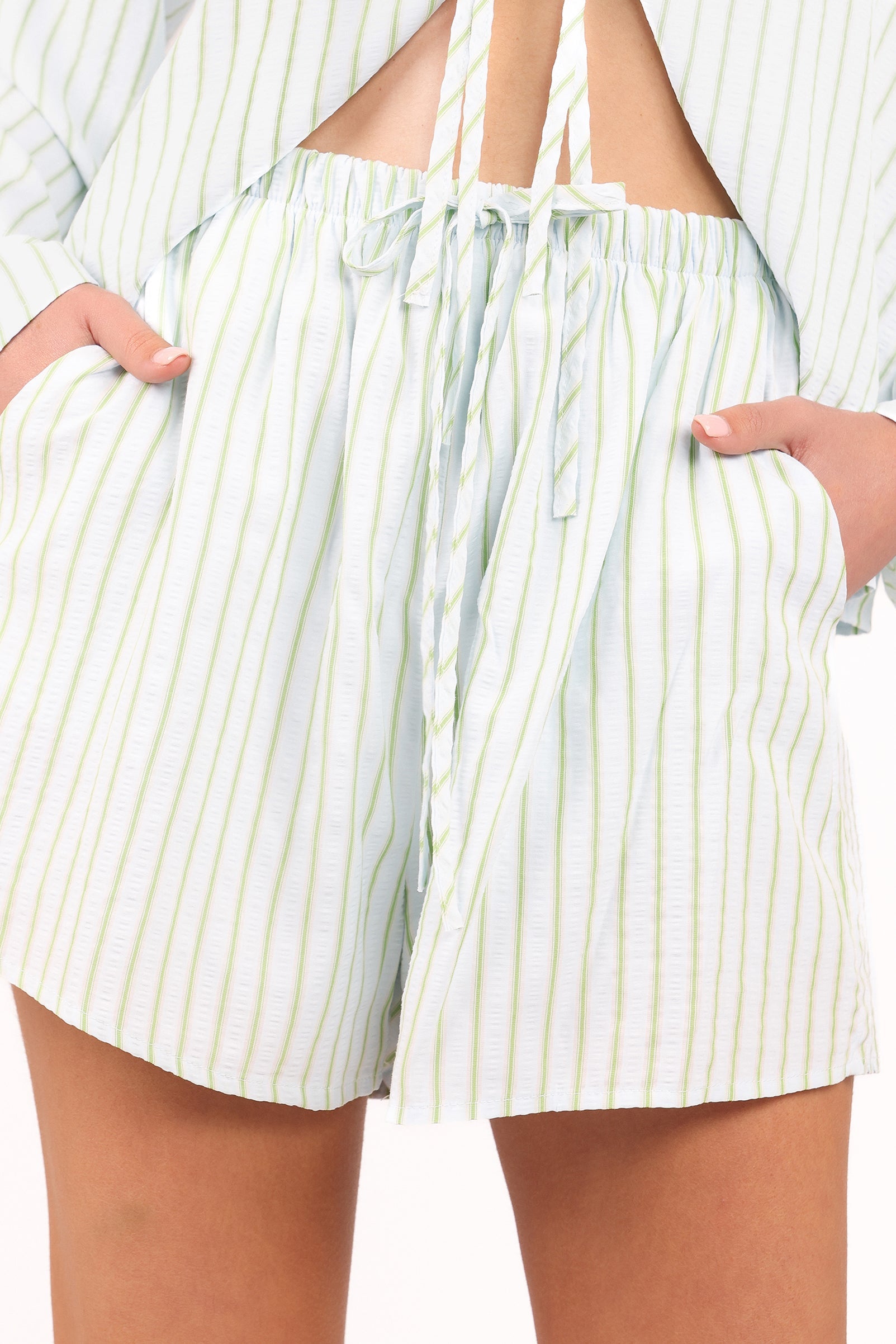 Flynn Short Set - Green Blue Stripe