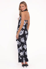 Freida Halter Midi Dress - Black Floral