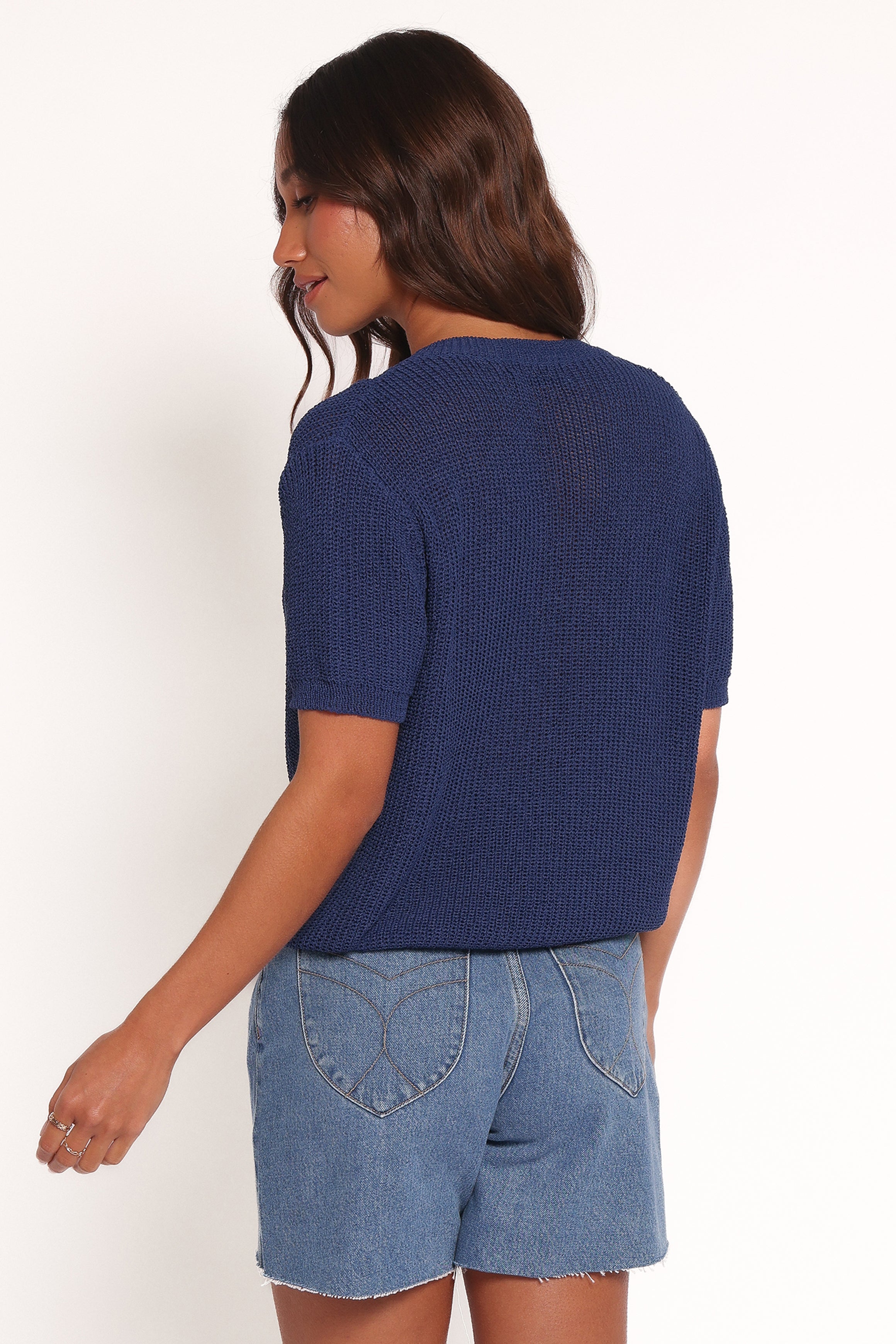 Gemma Short Sleeve Bow Cardigan - Navy