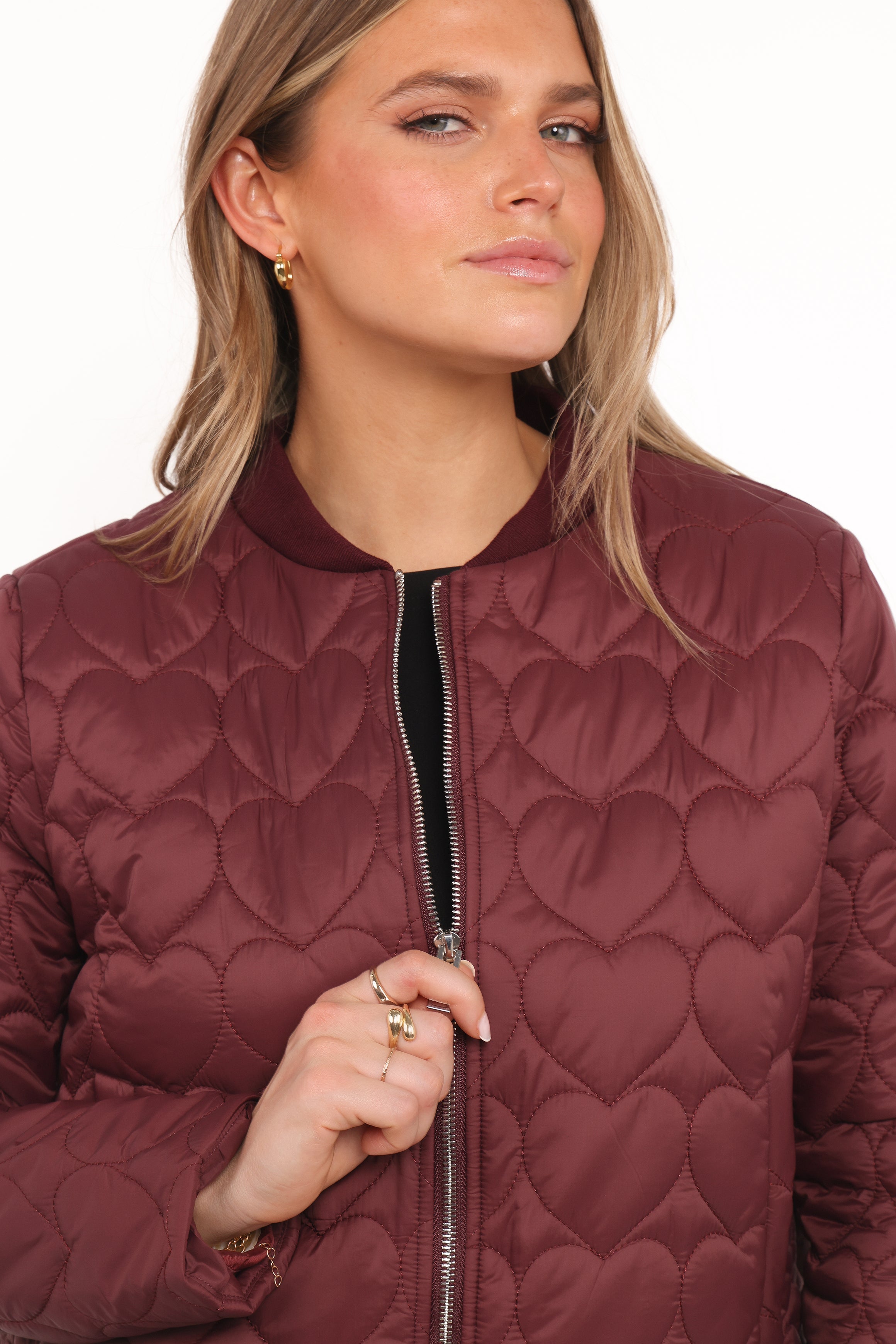 Genevieve Quilted Bomber - Cherry