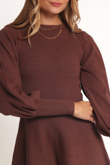 Gigi Long Sleeve Mini Dress - Brown