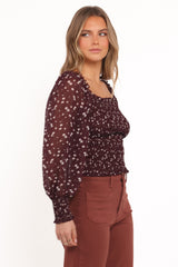 Greta Top - Burgundy Floral