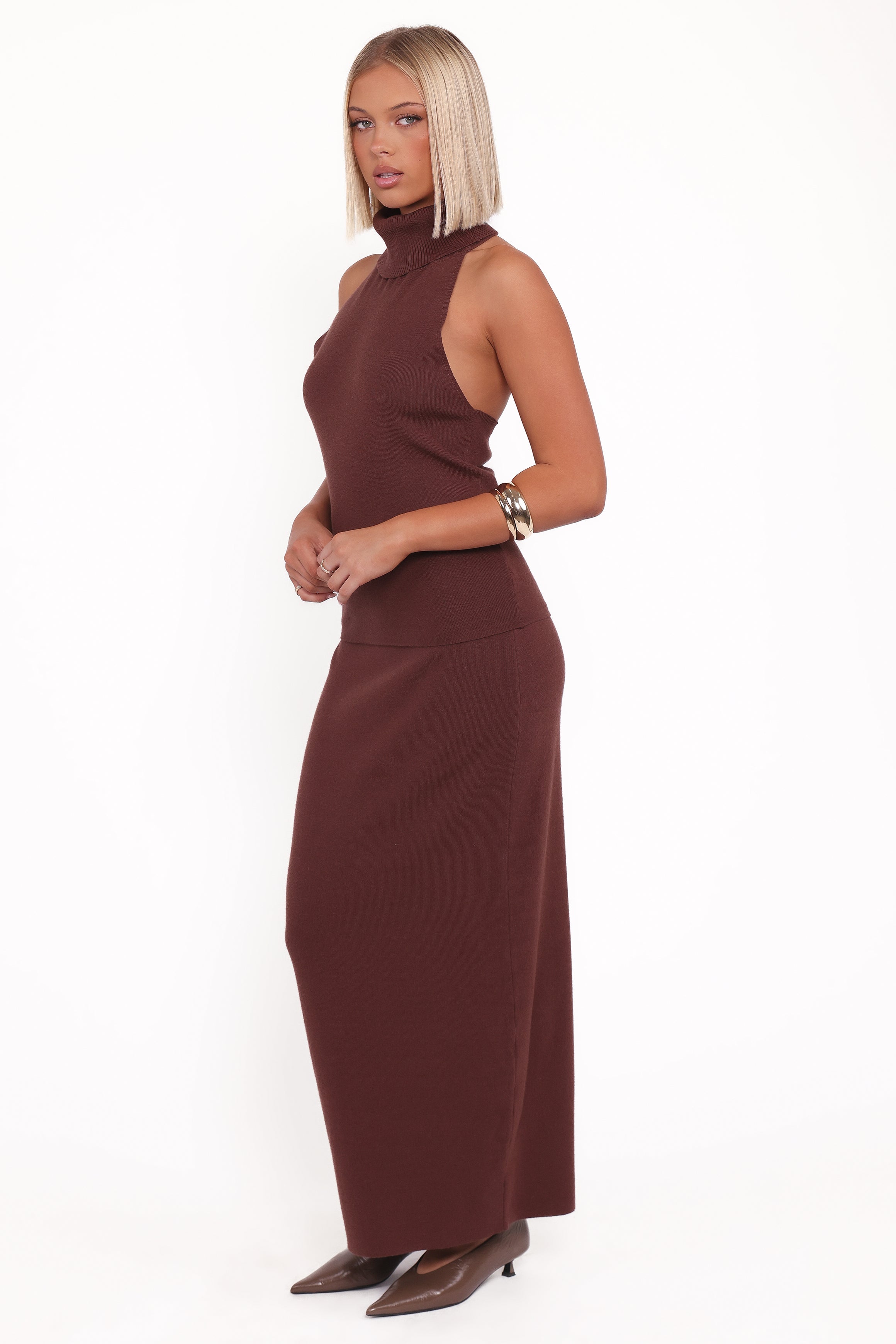 Halley Knit Halter Skirt Set - Brown