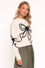 Isiora Bow Embroidered Knit Sweater - Cream