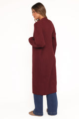 Jasmia Long Cardigan - Wine