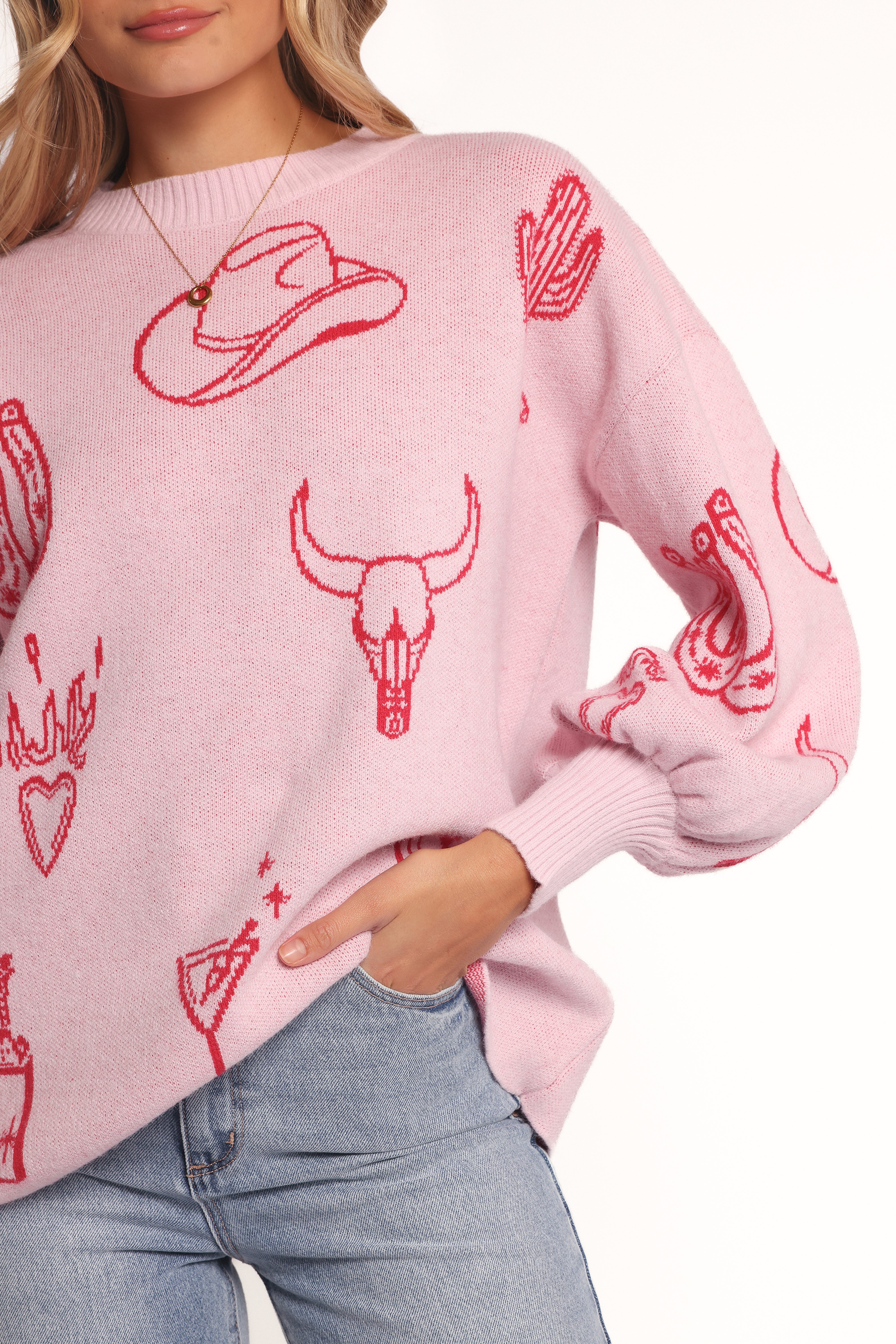 Jax Western Knit Sweater - Pink
