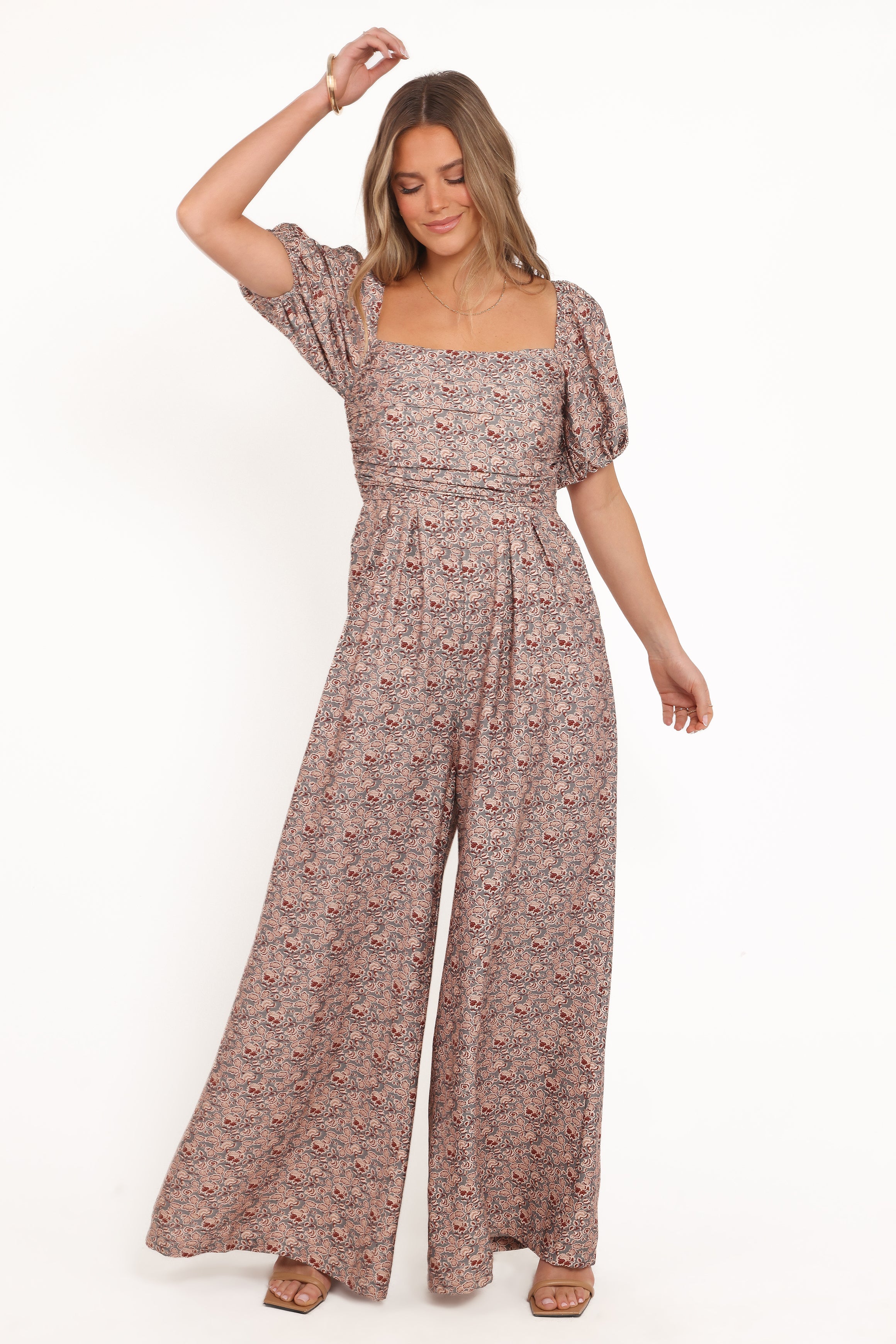 Jayda Puff Sleeve Jumpsuit - Grey Floral