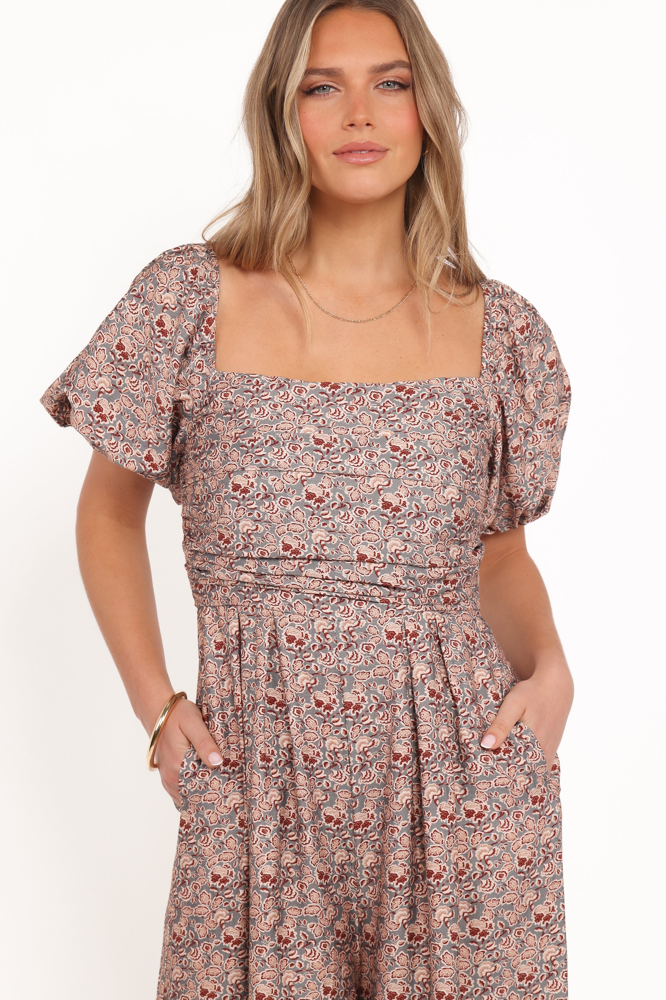 Jayda Puff Sleeve Jumpsuit - Grey Floral