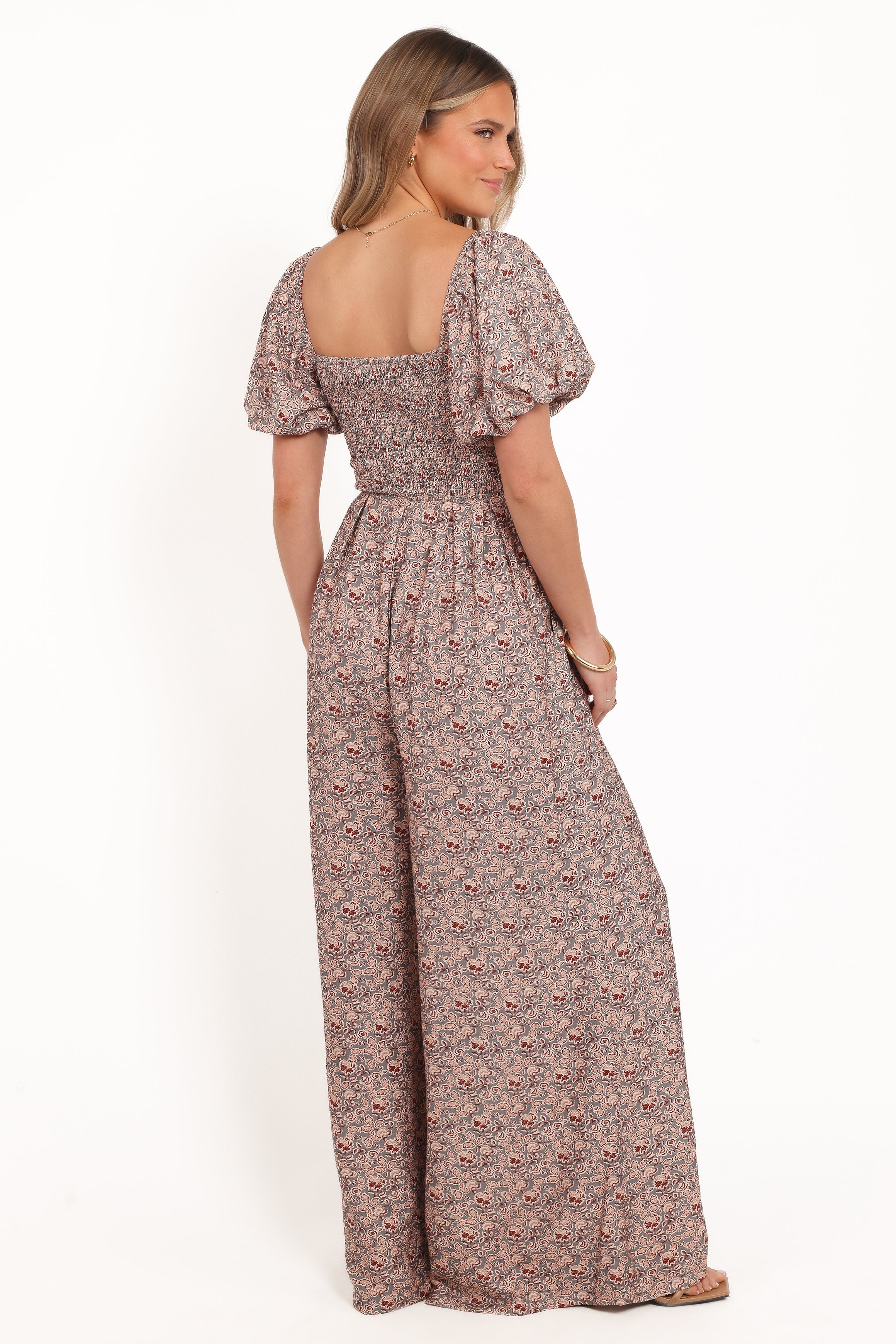 Jayda Puff Sleeve Jumpsuit - Grey Floral