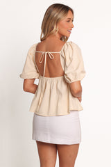 Jemima Puff Sleeve Top - Beige