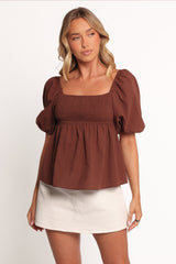 Jemima Puff Sleeve Top - Chocolate