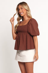 Jemima Puff Sleeve Top - Chocolate
