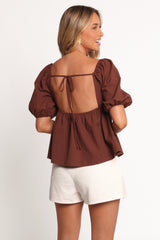 Jemima Puff Sleeve Top - Chocolate