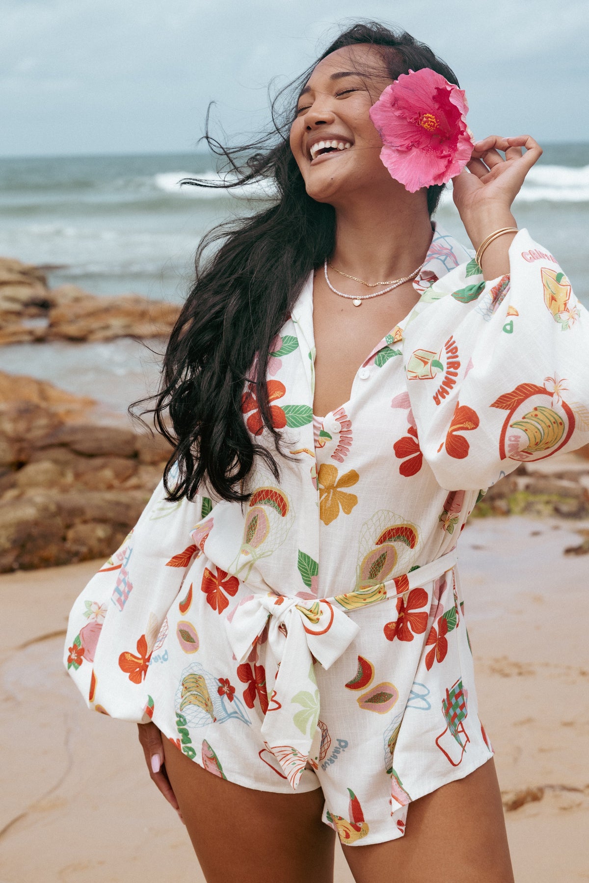 Jillia Long Sleeve Playsuit - Alfresco