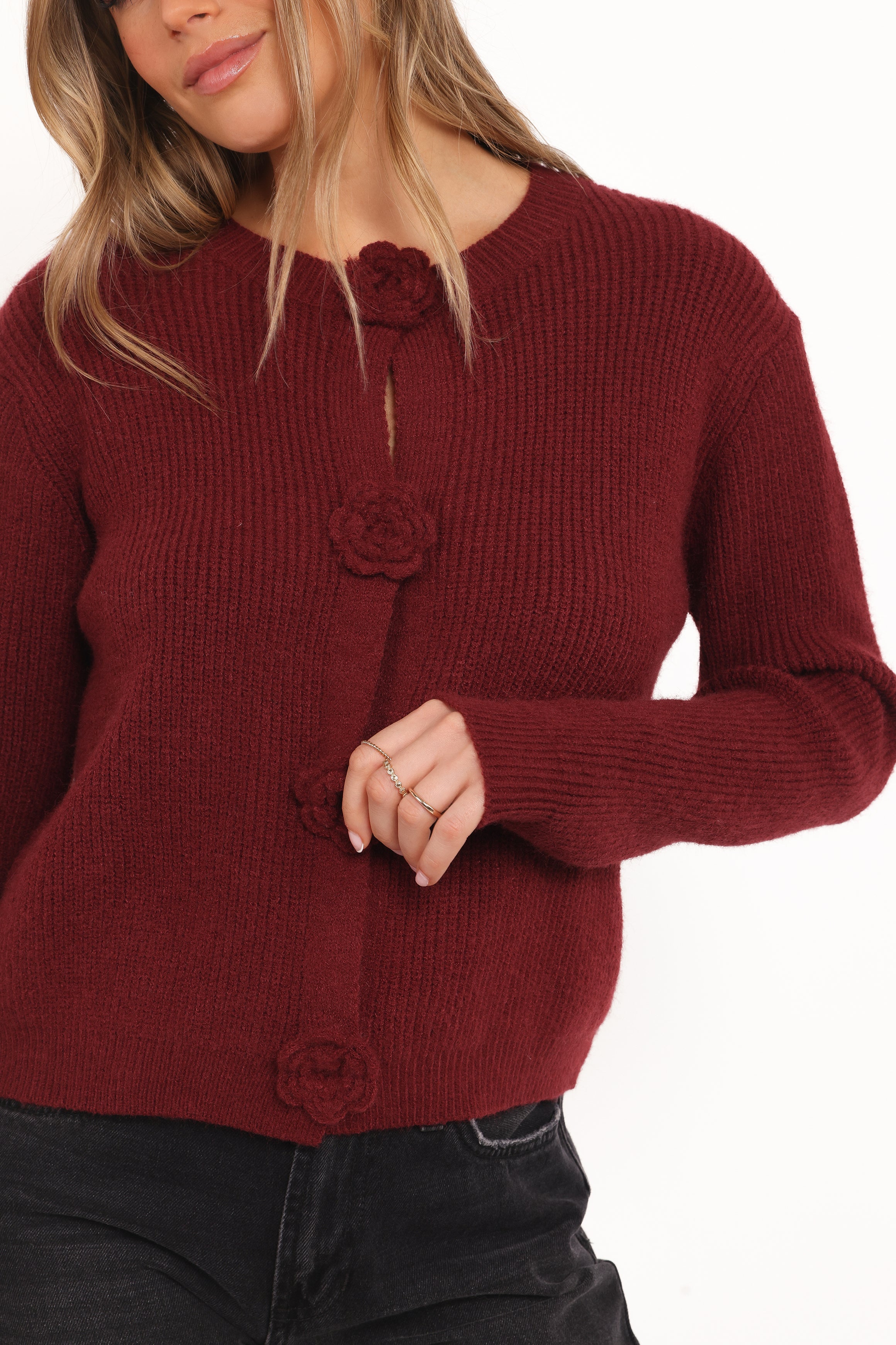 Jones Rosette Cardigan - Burgundy