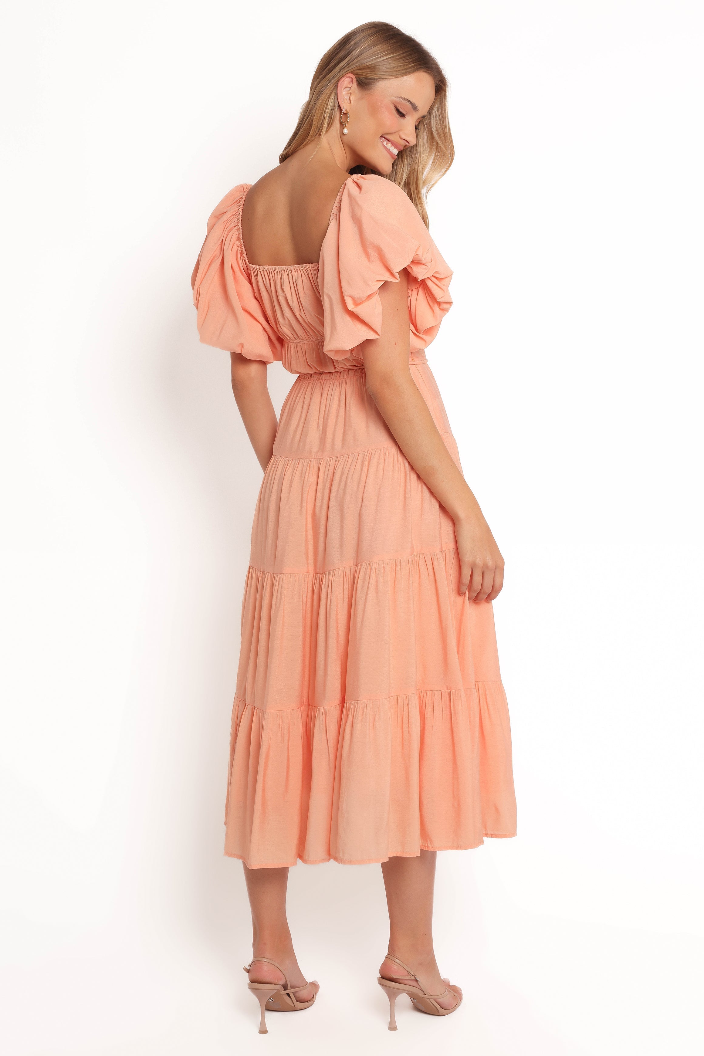 Julie Off Shoulder Midi Dress - Peach