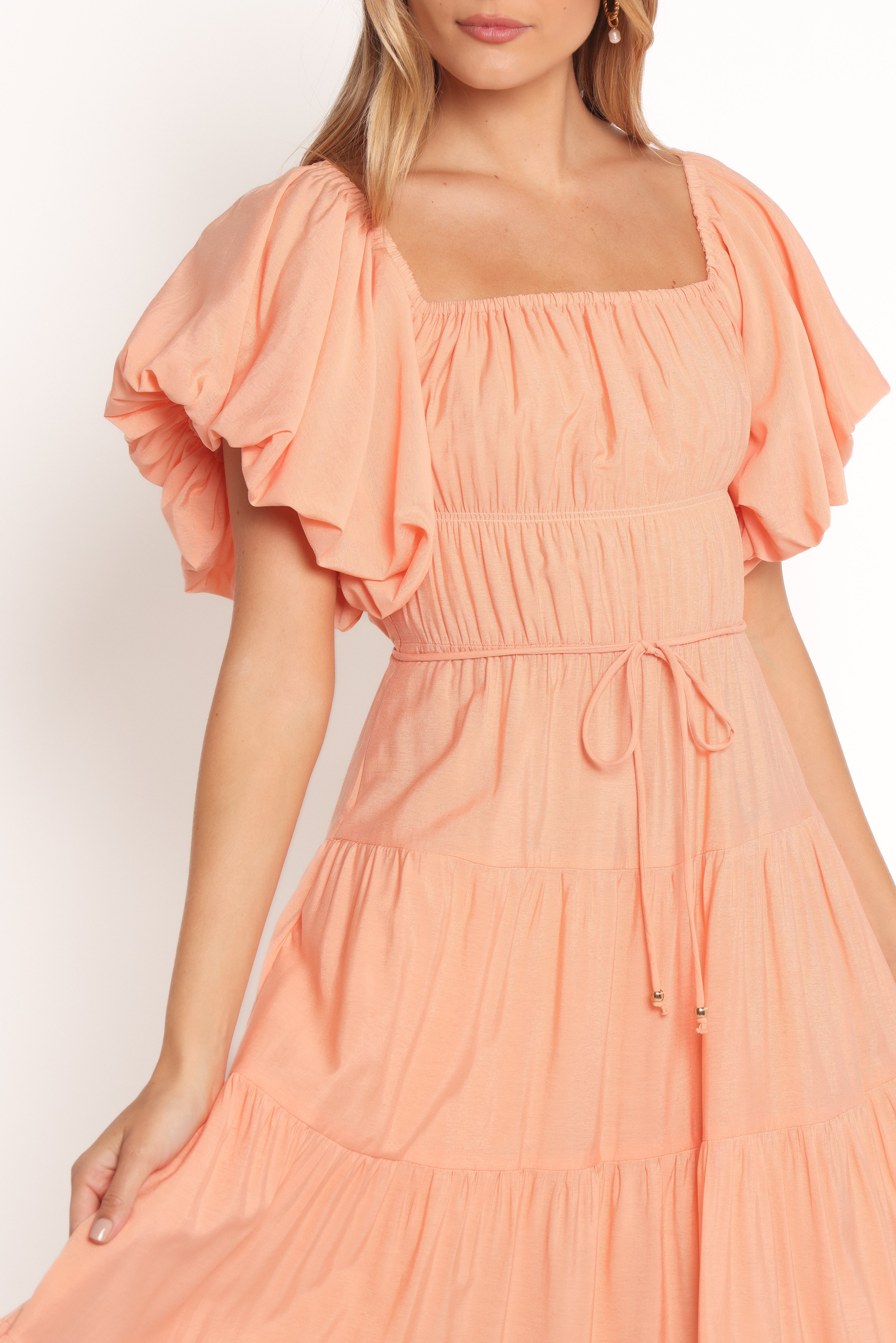 Julie Off Shoulder Midi Dress - Peach