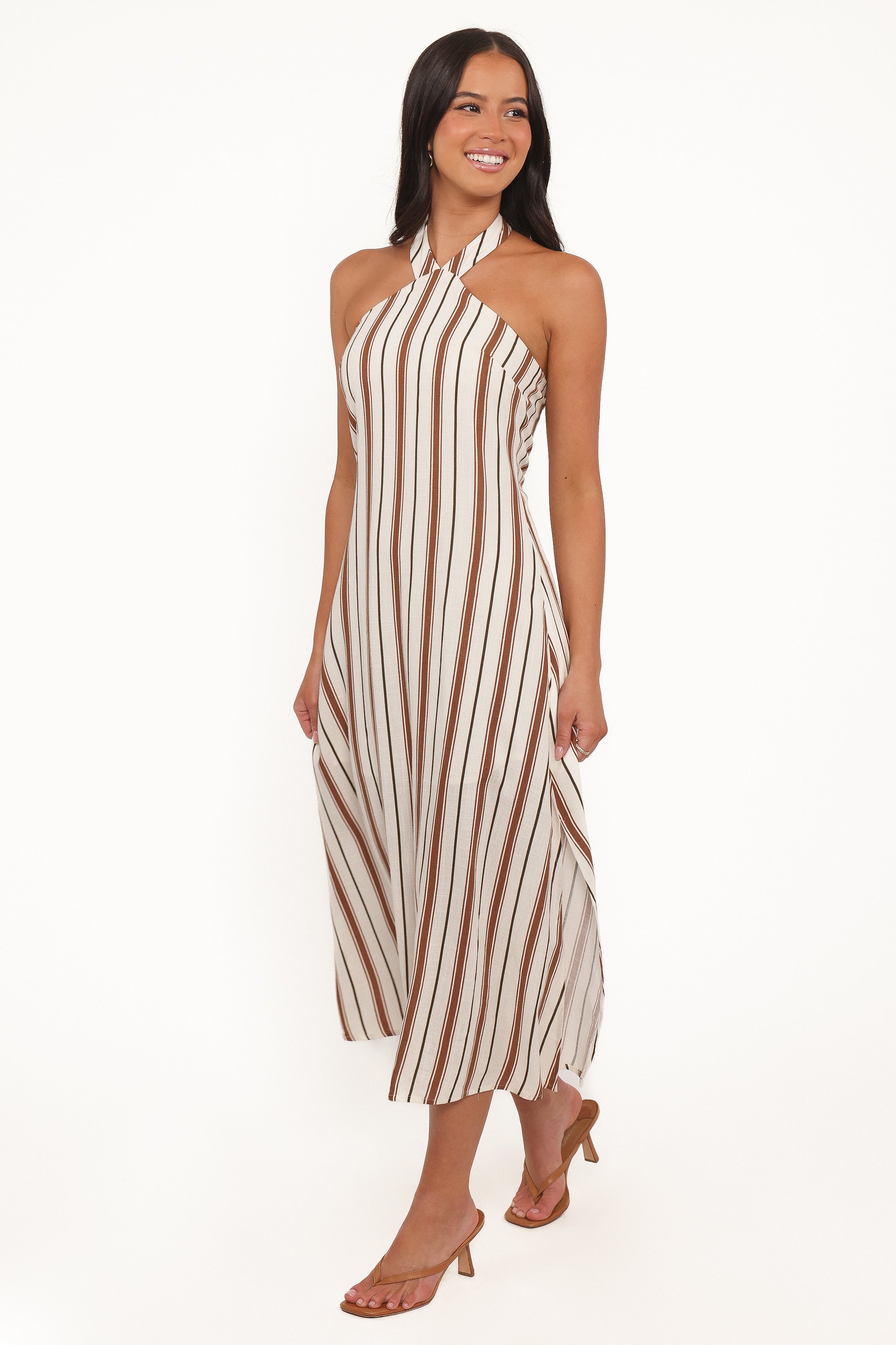 Katherine Midi Dress - Brown Stripe