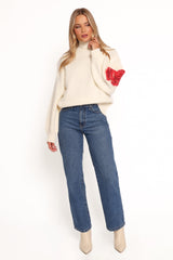Kelso Flower Embroidery Knit Sweater - Cream
