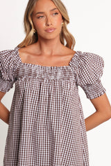 Kennedy Smock Mini Dress - Chocolate Gingham