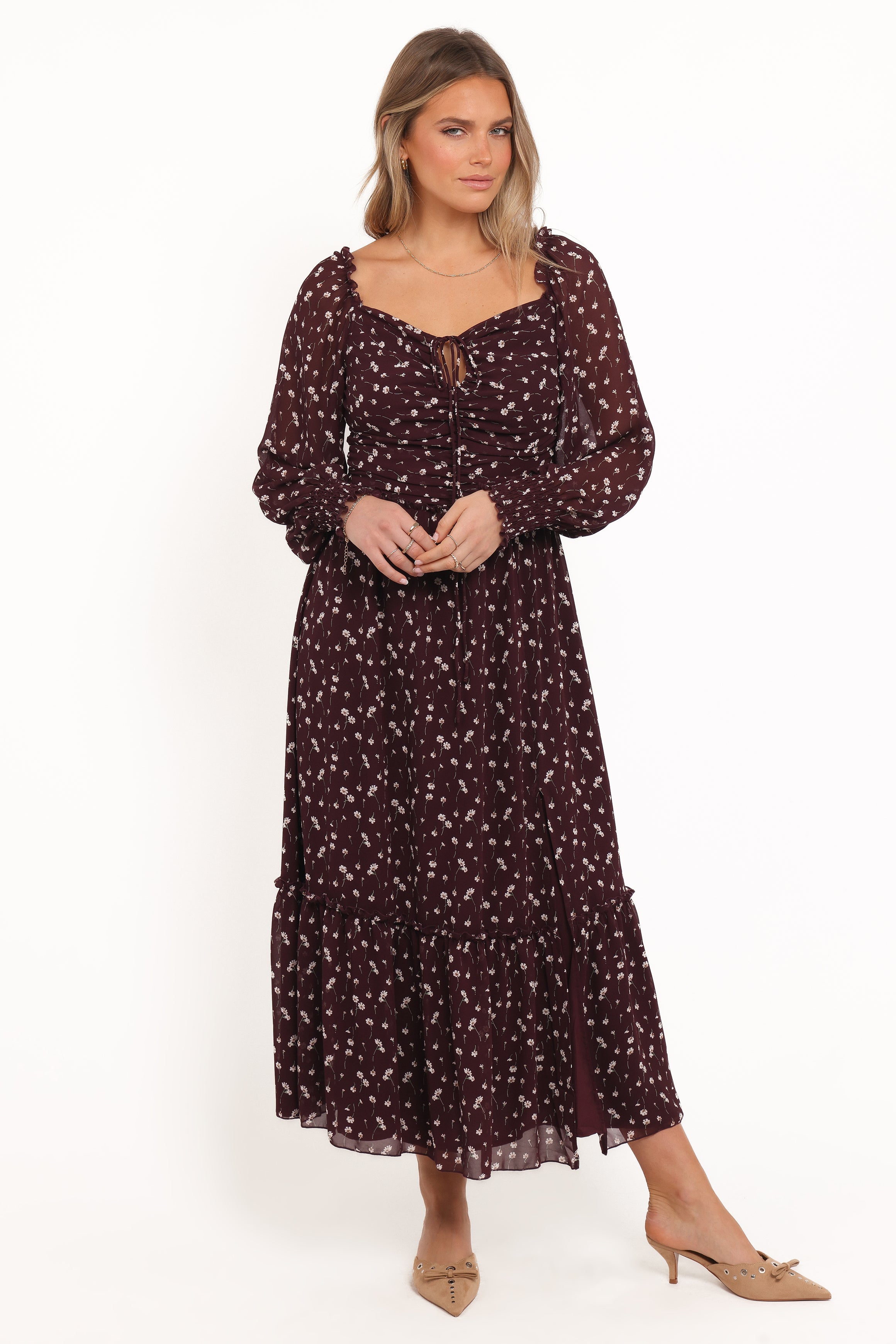 Keziah Long Sleeve Maxi Dress - Burgundy Floral