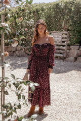 Keziah Long Sleeve Maxi Dress - Burgundy Floral