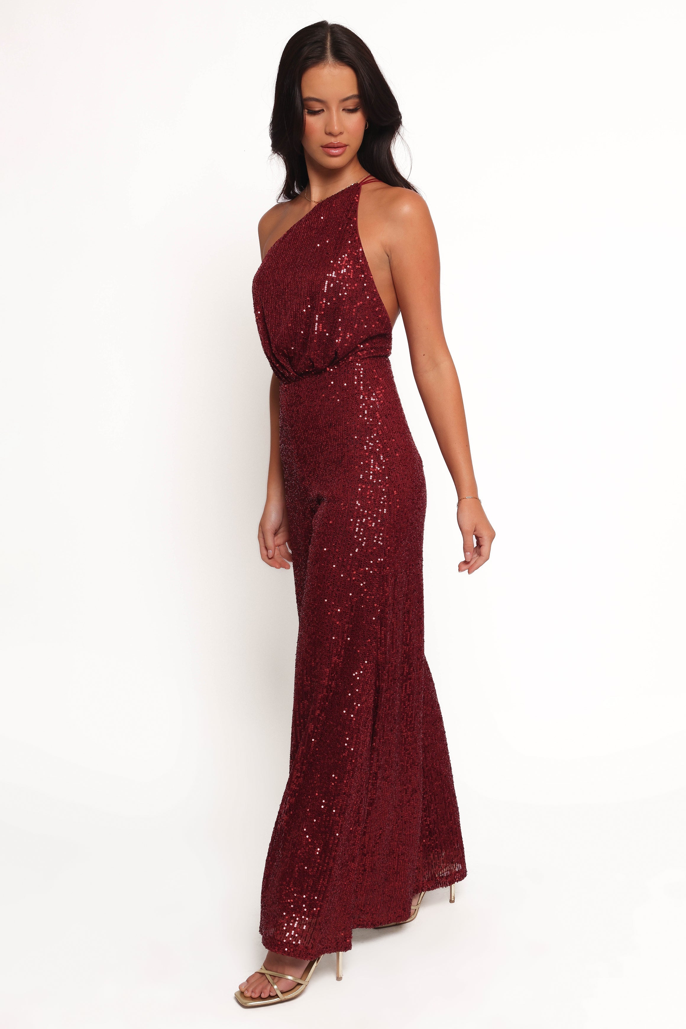 Khianna Sequin One Shoulder Jumpsuit - Red