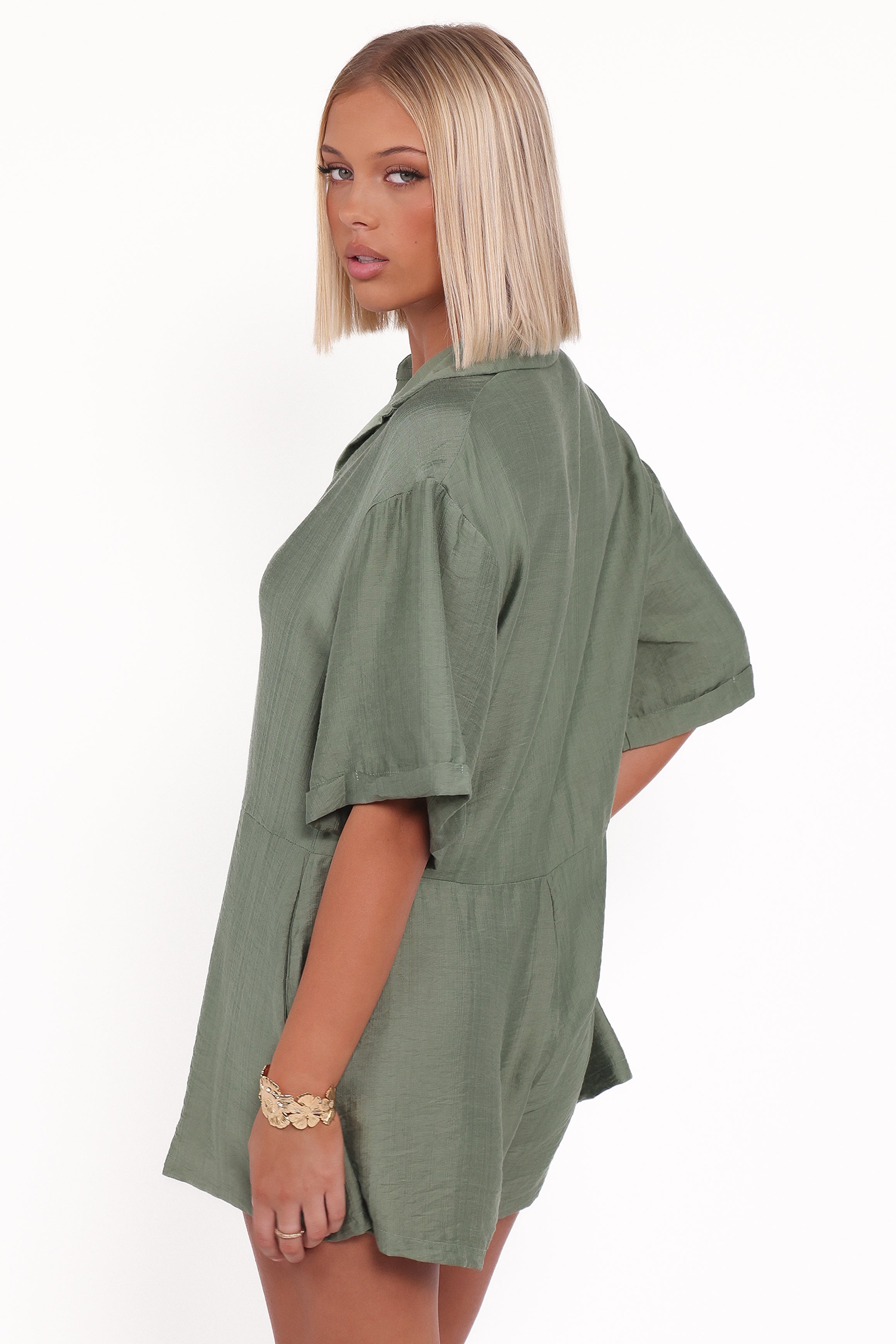 Kiya Drop Waist Romper - Palm Green
