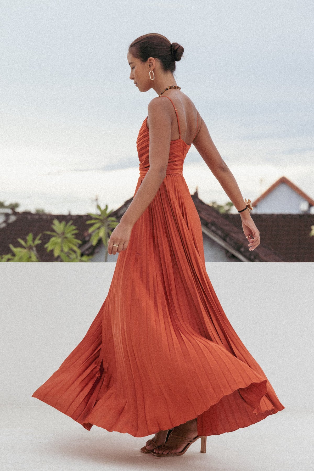 Naira Pleated Maxi Dress - Sunset Orange