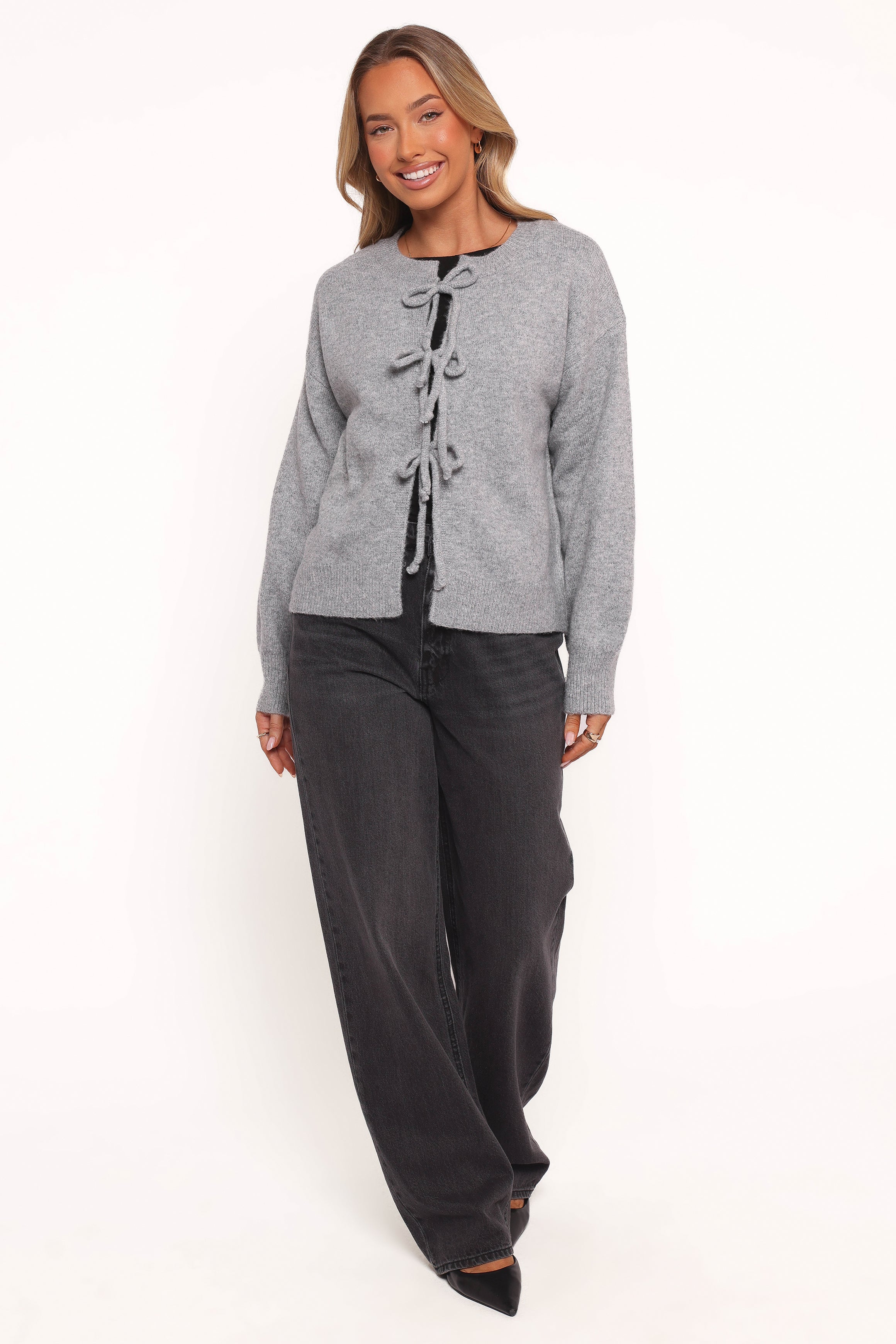 Neri Bow Tie Front Cardigan - Grey