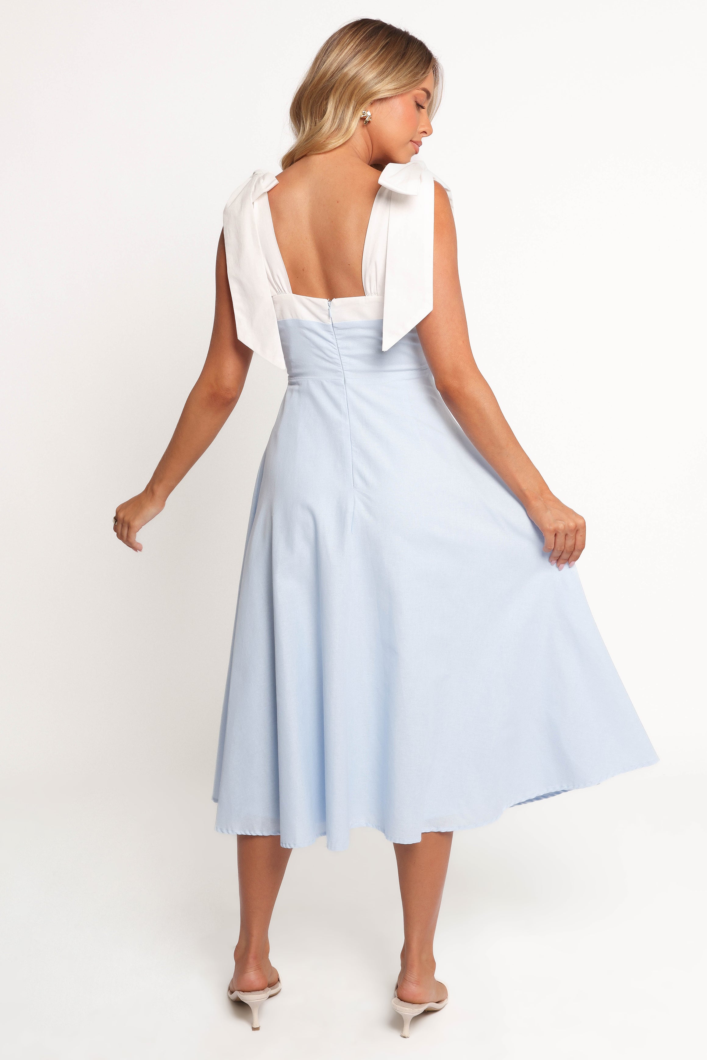 Olinda Midi Dress - Pale Blue/White