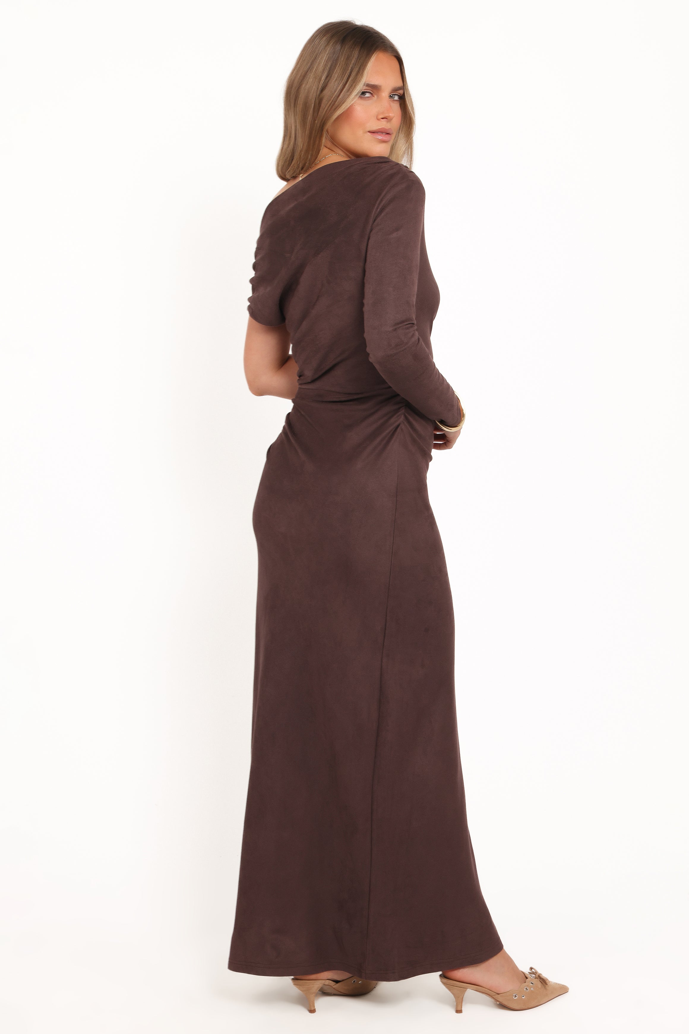 Olympia Off Shoulder Maxi Dress - Chocolate