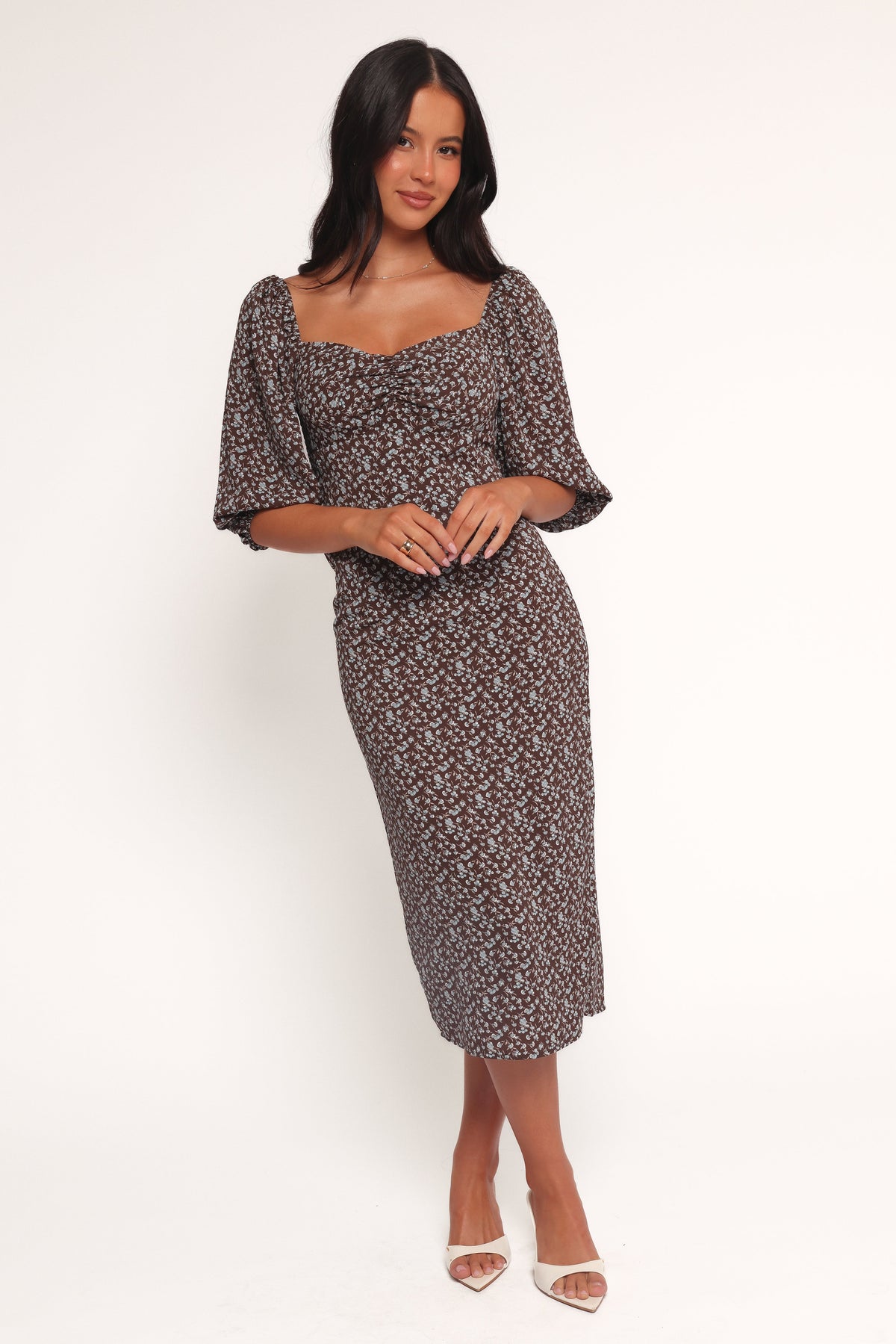 Oona Midi Dress - Brown Blue Floral