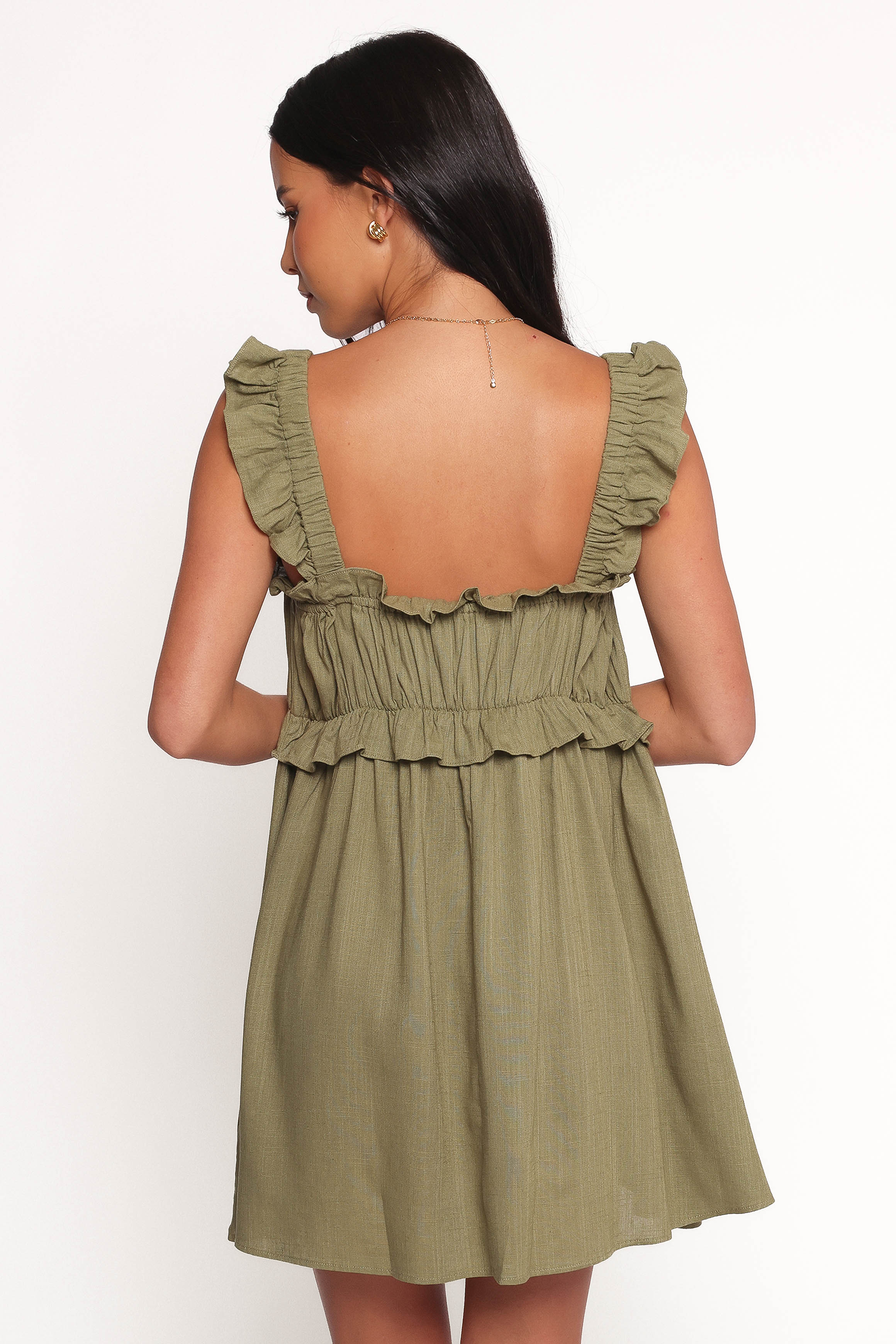 Orion Frill Strap Mini Dress - Olive