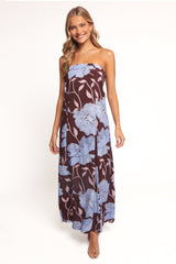 Ottavia Strapless Maxi Dress - Blue Poppies