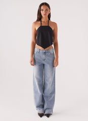 Rexi Halter Denim Top - Washed Black