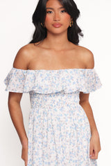 Priscilla Strapless Midi Dress - Blue Floral