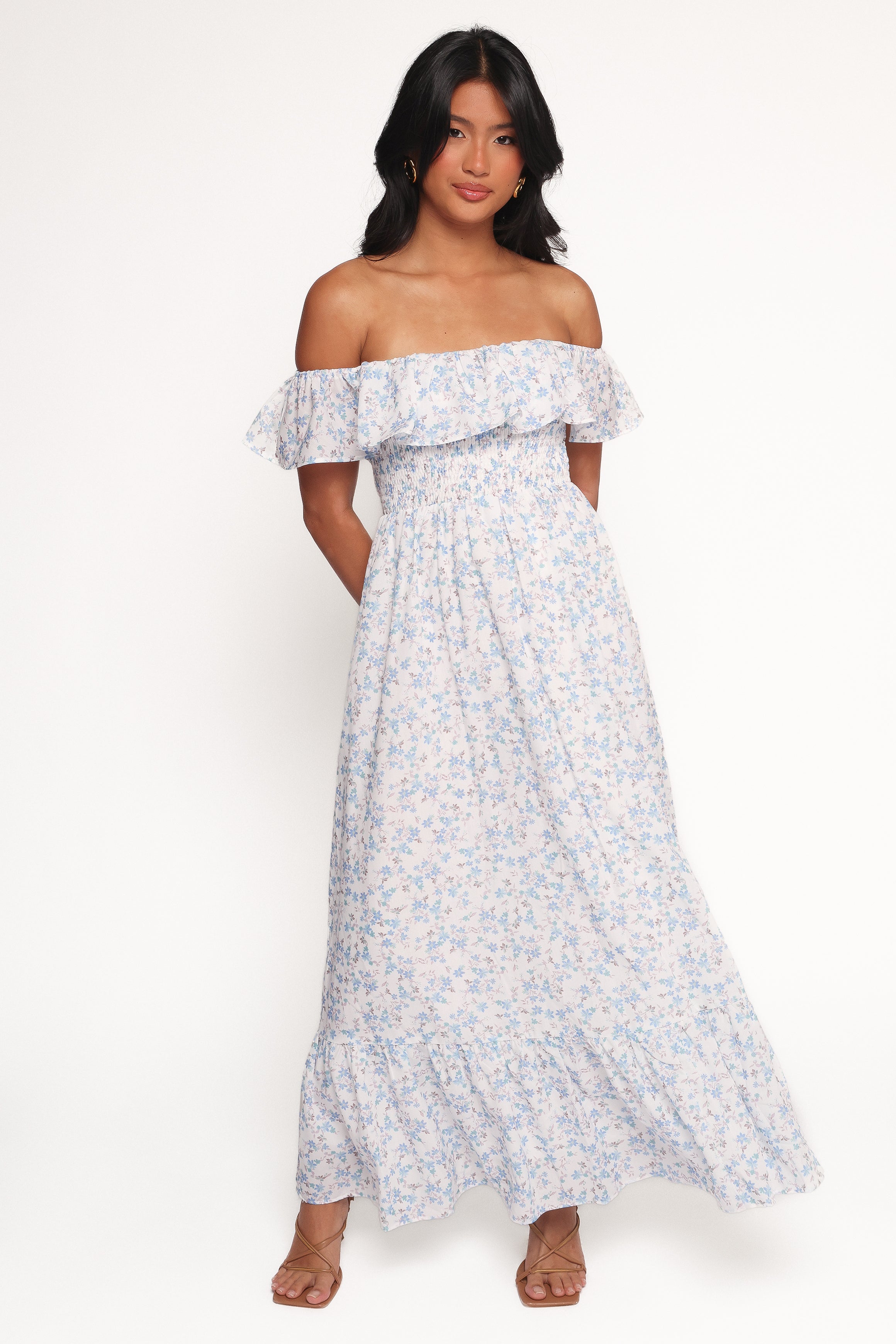 Priscilla Strapless Midi Dress - Blue Floral