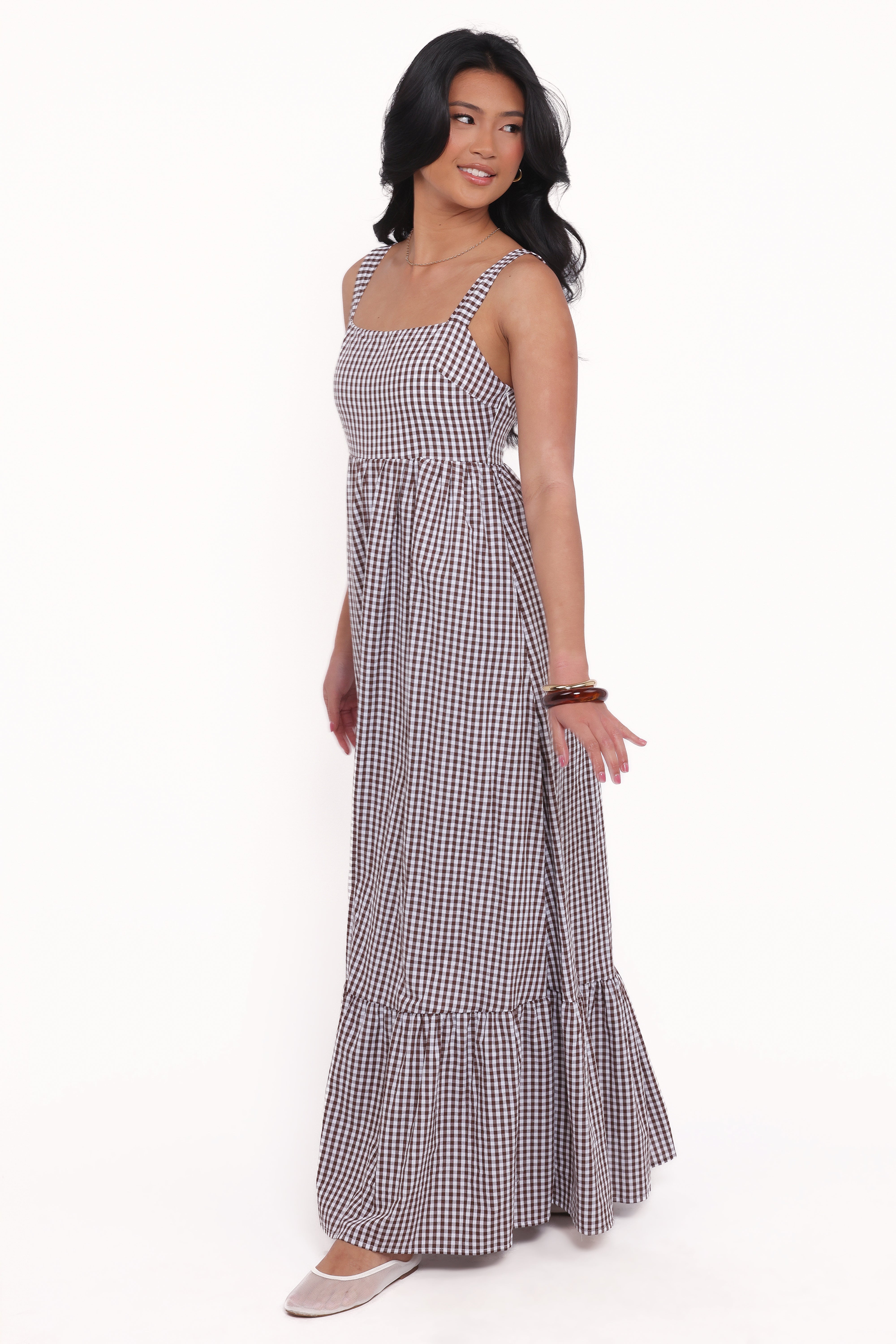 Reid Maxi Dress - Brown Gingham