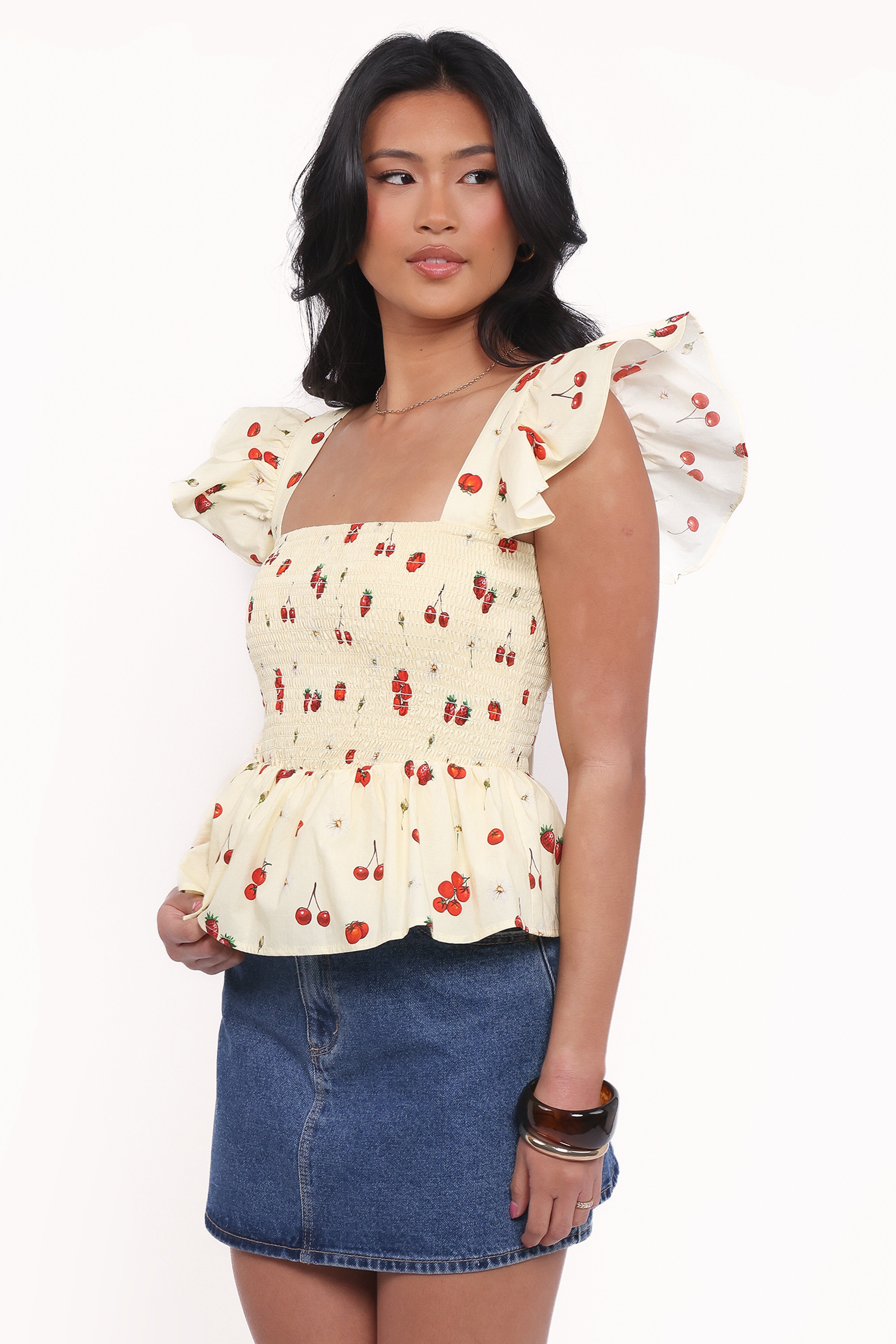 Remira Smocked Ruffle Top - Yellow Cherry