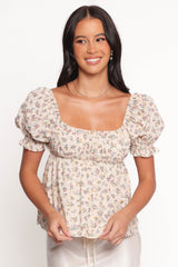 Rhiannon Bow Back Top - Cream Multi Floral