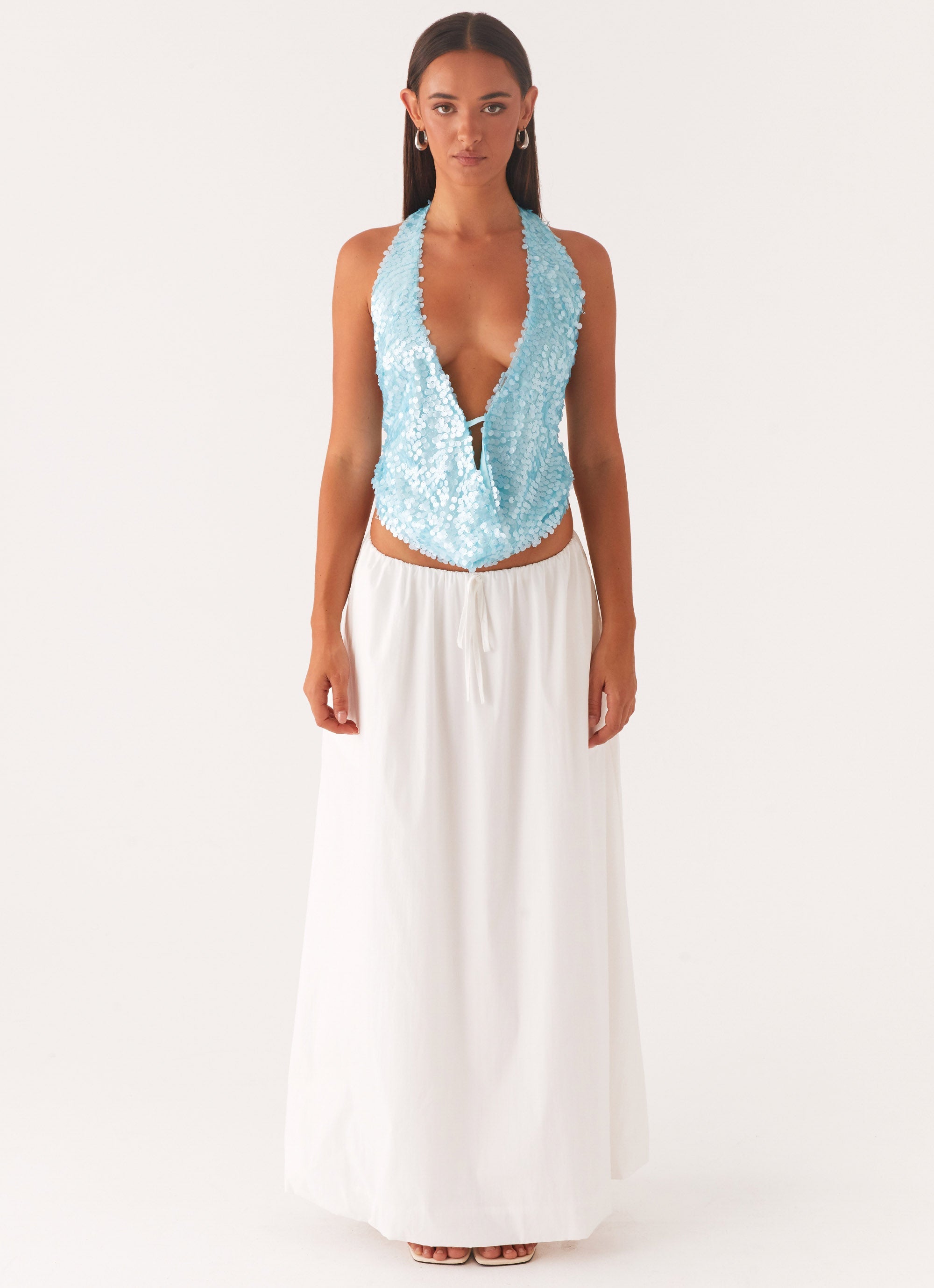 Rio Dreams Cowl Neck Halter Top - Turquoise