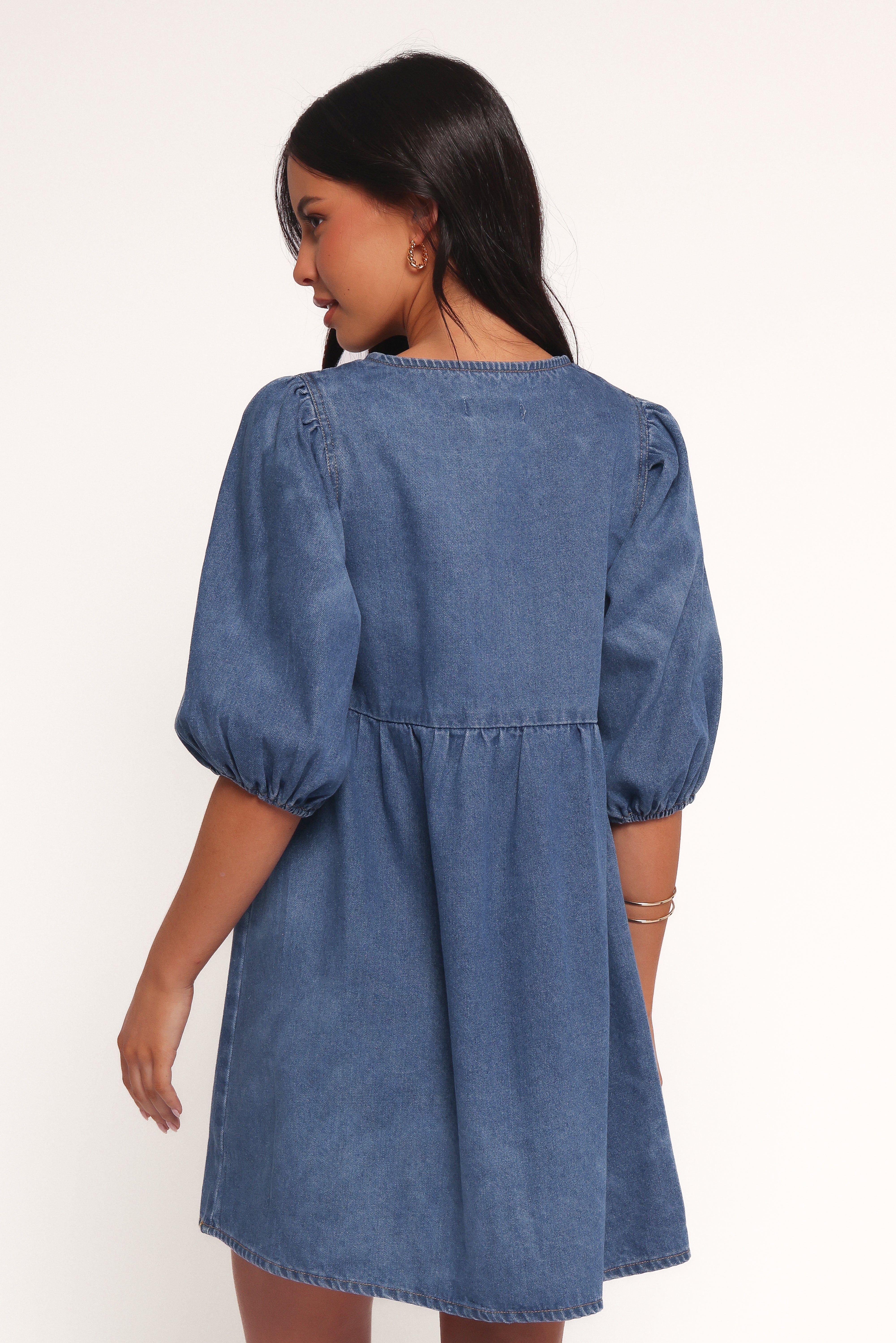 Romana Tie Front Mini Dress - Dark Denim