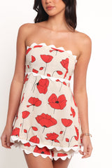 Romia Strapless Romper - Red Beige Poppy