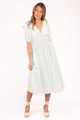 Ronnie Short Sleeve Midi Dress - Green Blue Stripe