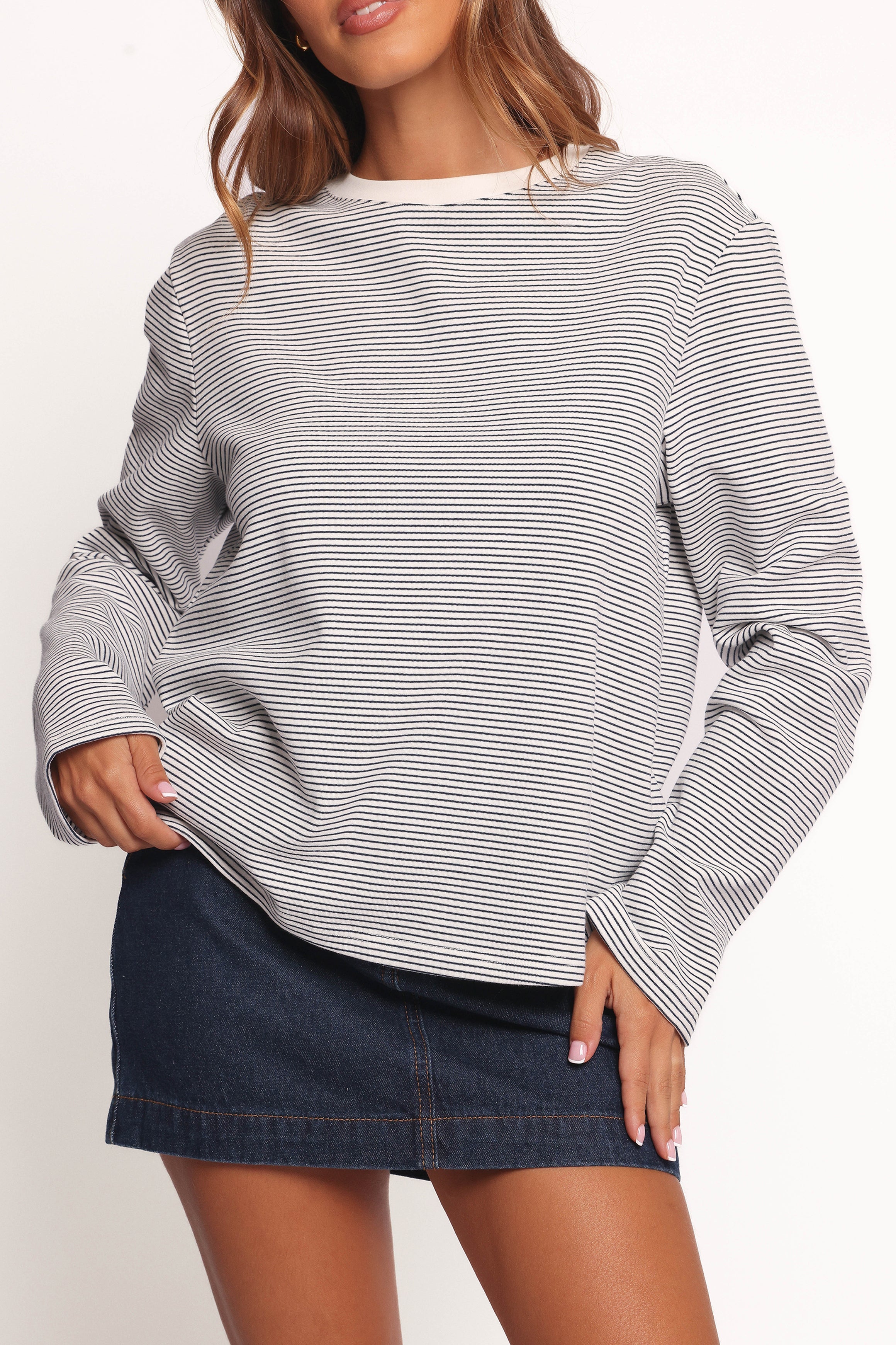 Ruva Long Sleeve Tee - Navy White Stripe