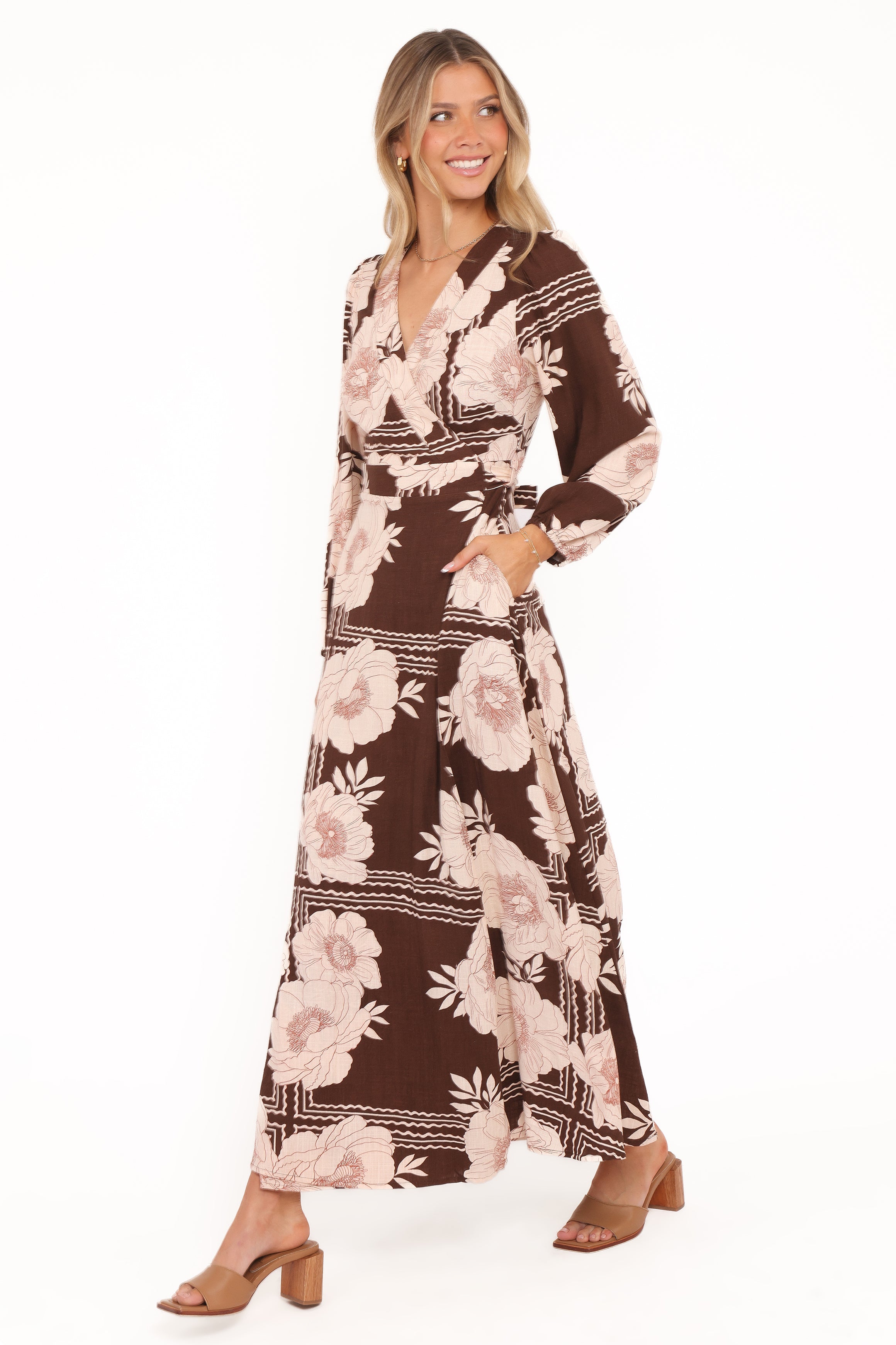 Safia Midi Dress - Brown Floral