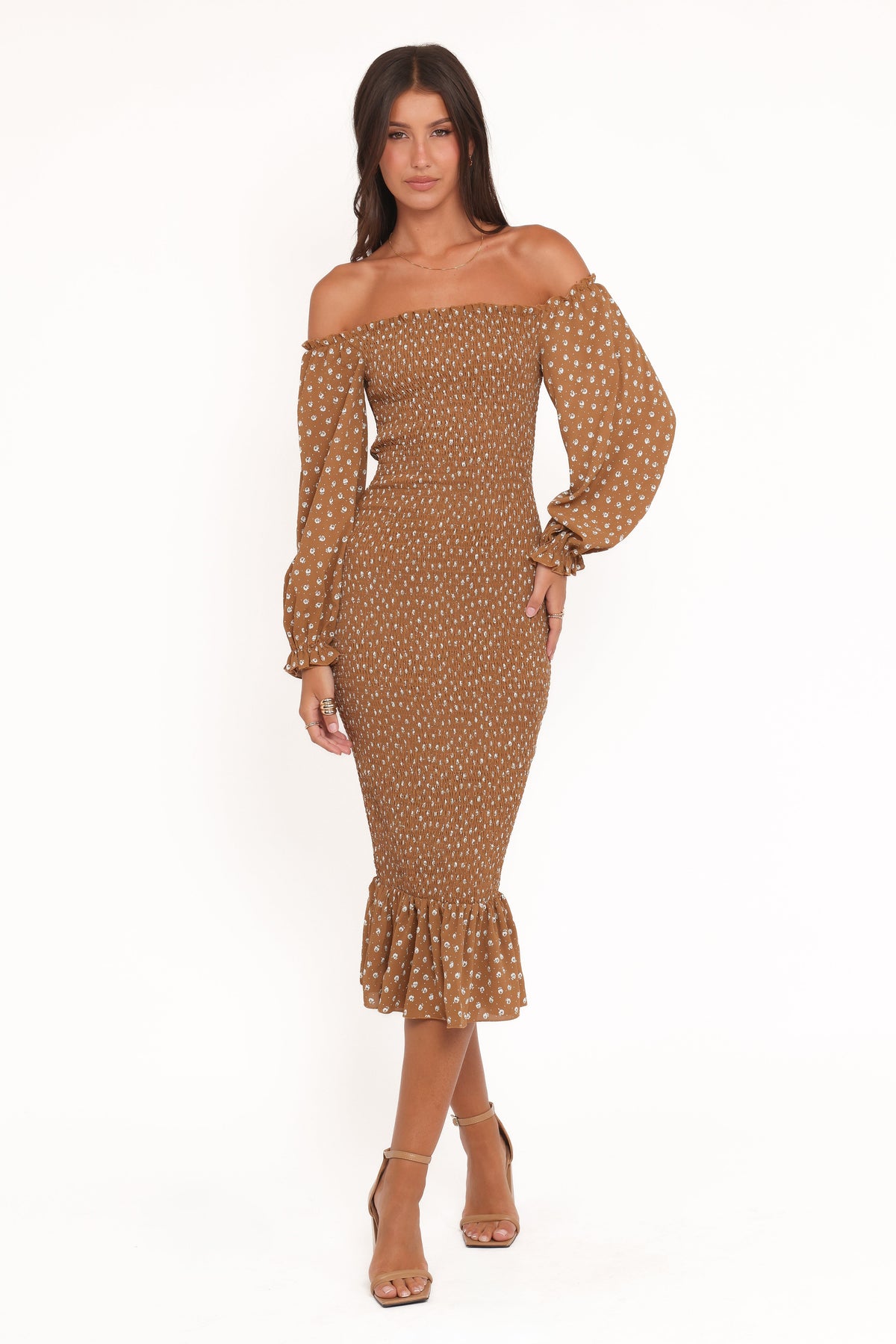 Sara Midi Dress - Brown Floral